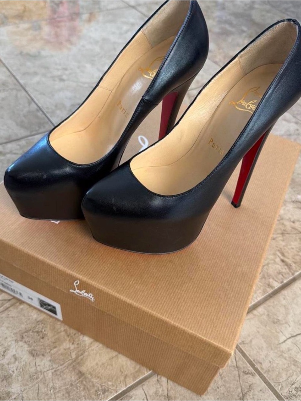 Christian Louboutin Black Leather Platform Pumps with Red Soles